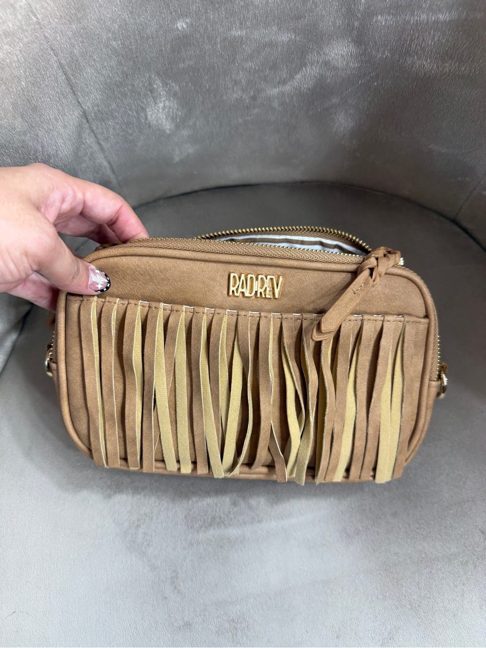 RADREY Tan Fringe Suede Crossbody Bag